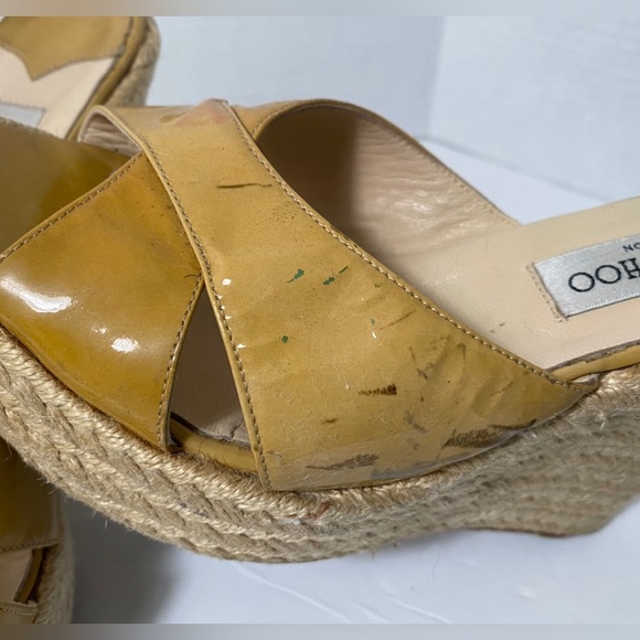 JIMMY CHOO Patent Leather Phyllis' Espadrilles Wedges Yellow-Tan Size 42 “as is” - Picture 4 of 10